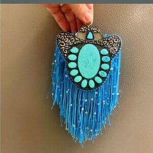 Blue Beaded Fringe Pendant